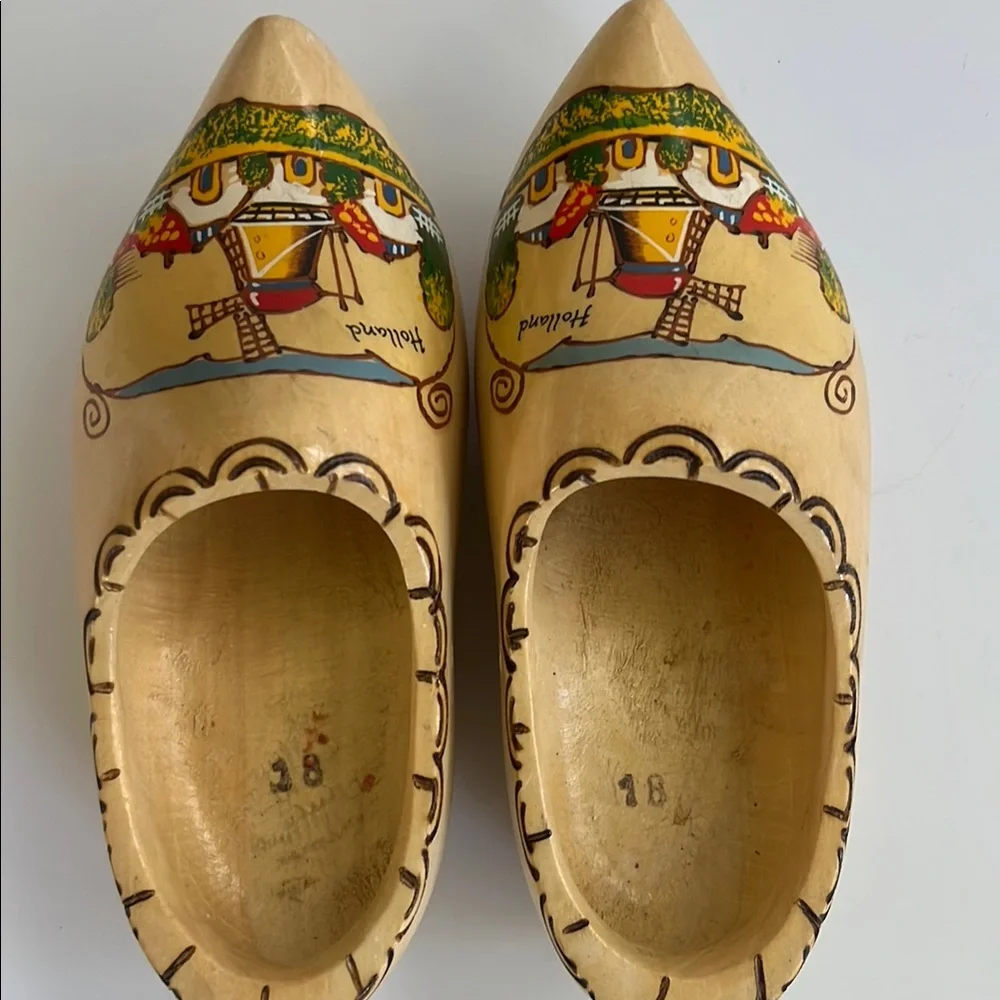 Vintage Holland Kids Windmill‎ Wooden Clogs - Tan Size 18